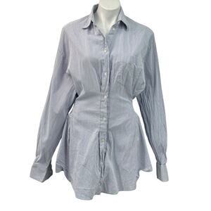 Unravel Project Ben Taverniti Pinstripe Ruched Shirt Cotton Women's L White Blue